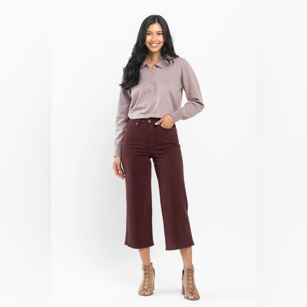 Judy blue high waist tummy control wide leg crop jeans oxblood 88752 size 7/28 - Picture 3 of 3